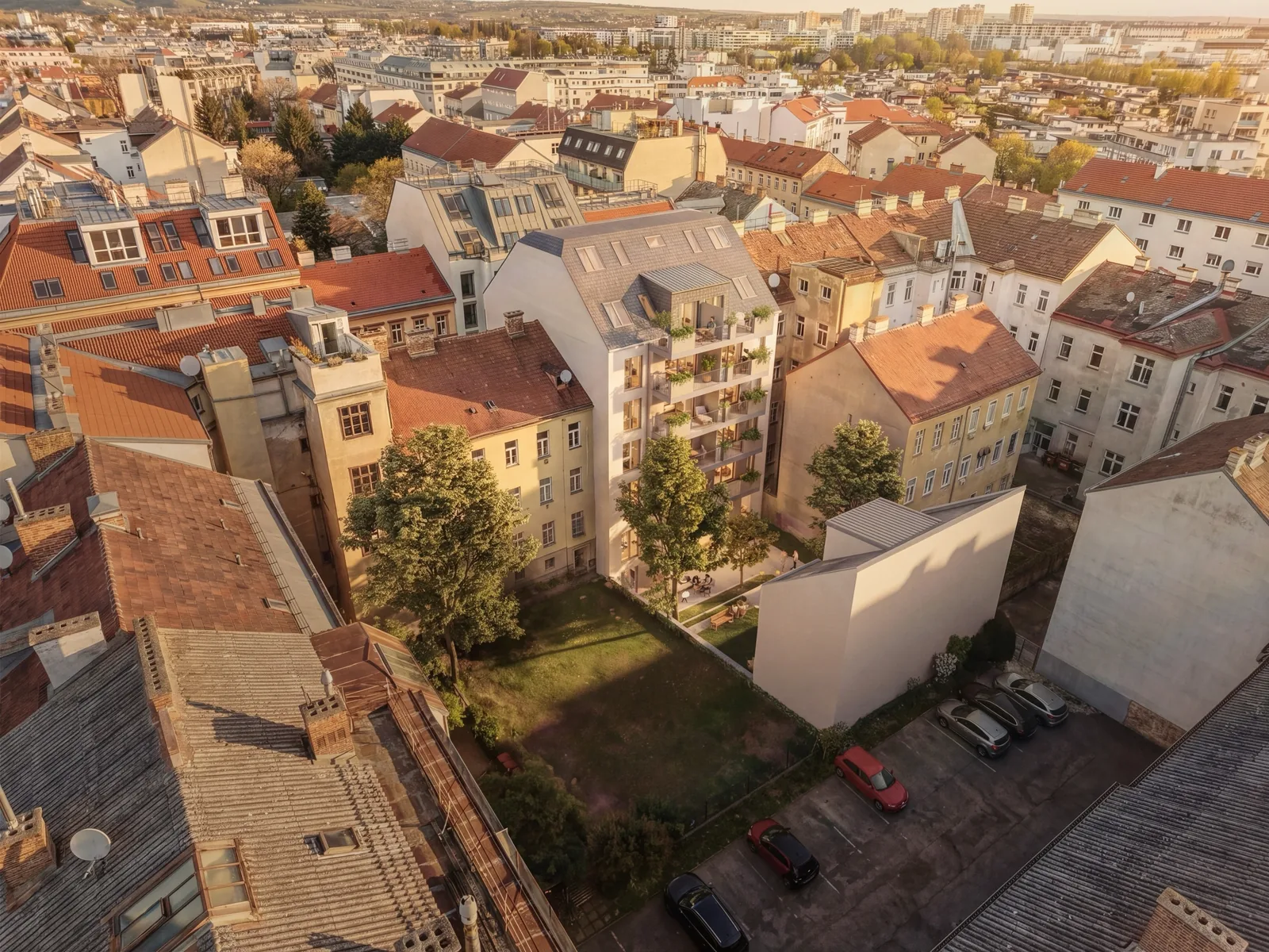 Das neue Haus mitten in der Altstadt, von oben.