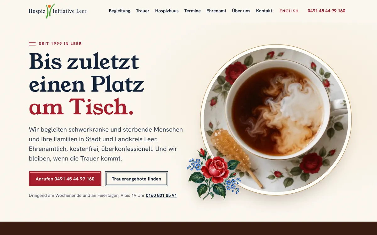 Designprobe Hospiz-Initiative Leer, Ansicht am Computer