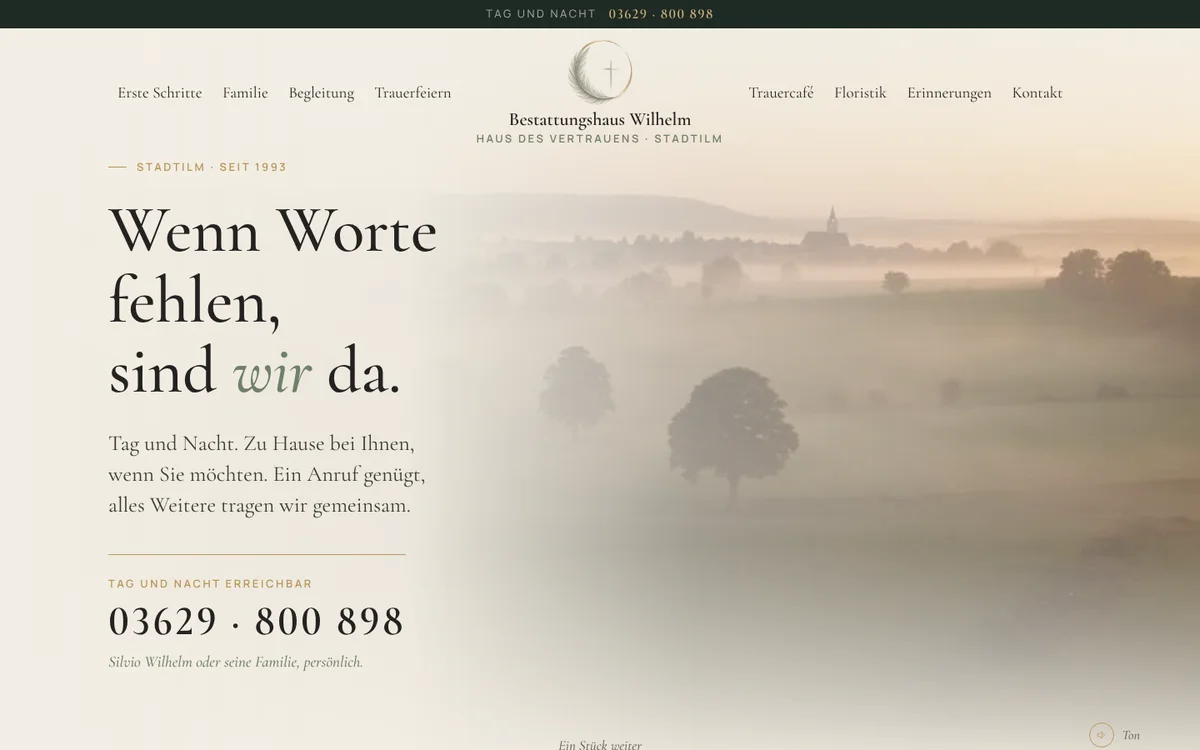 Kundenseite Bestattungshaus Wilhelm, Ansicht am Computer